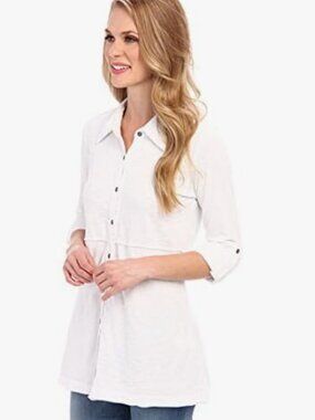 Mod-o-doc Slub Cotton Button Down Tunic Top Shirt - Large